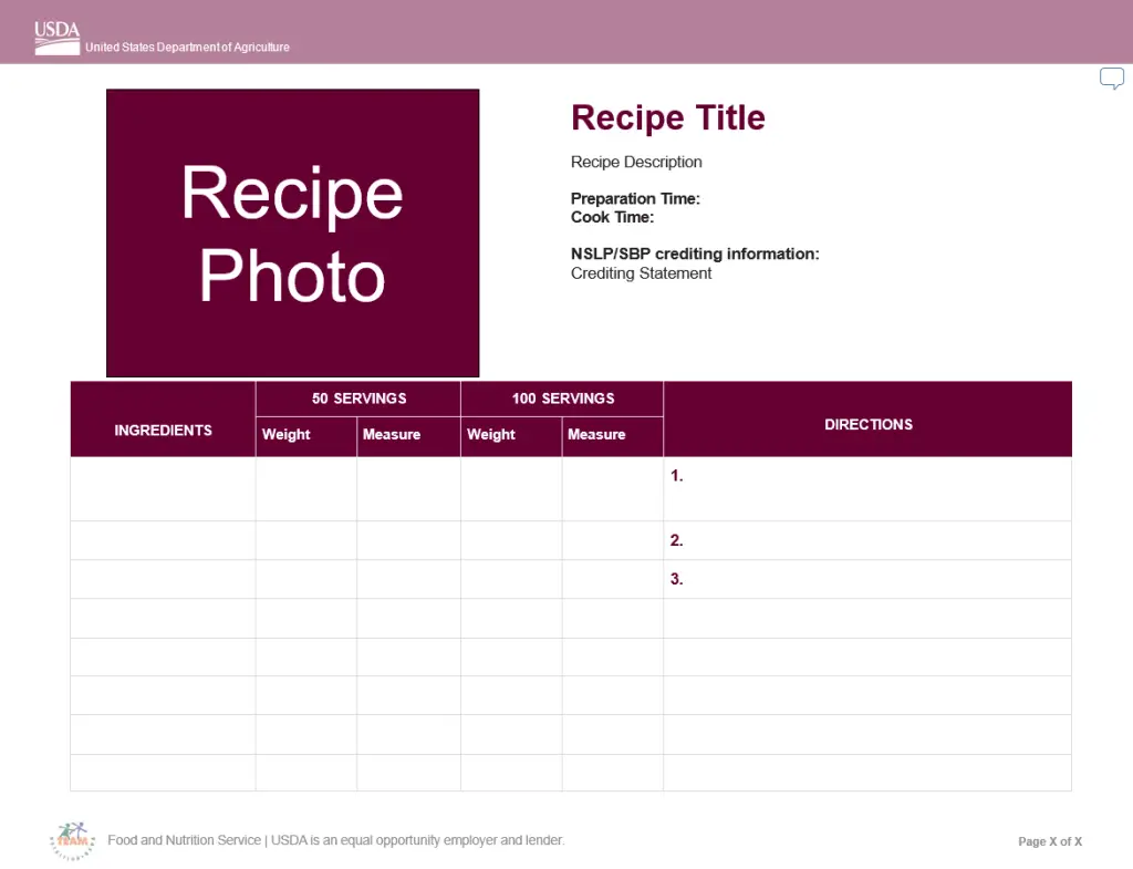 USDA Standardized Recipe CNRB template