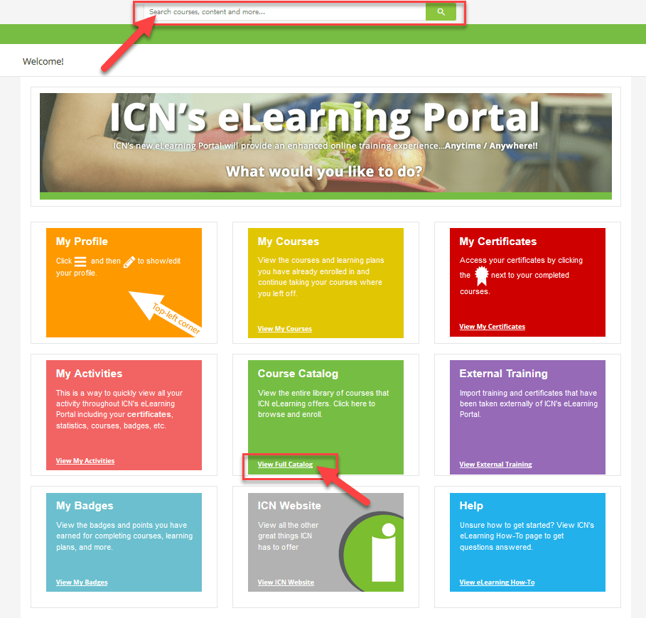 ICN eLearning Portal Enrolling Online Course
