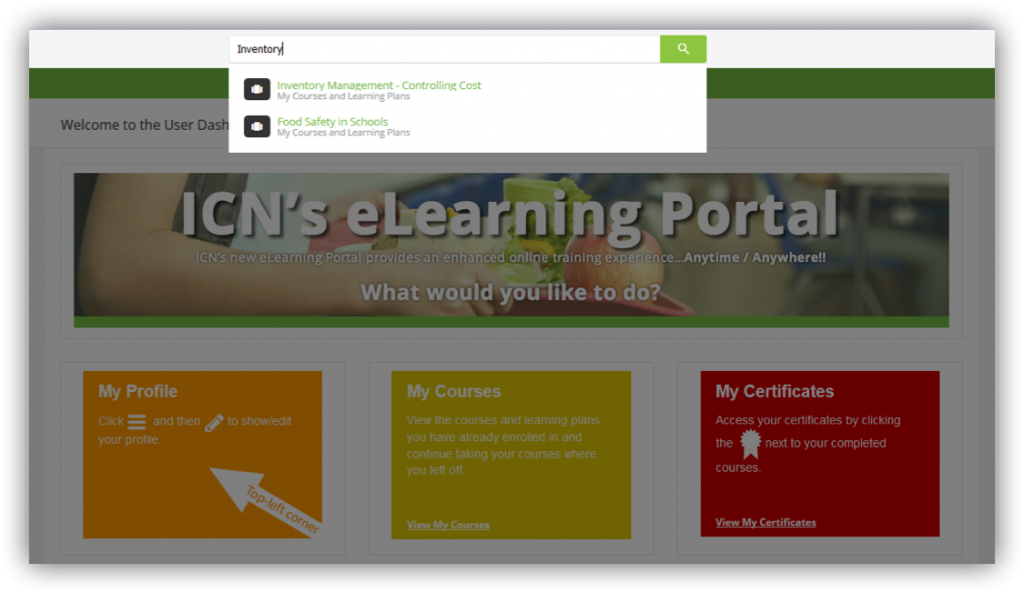 ICN eLearning Portal Catalog Search Screenshot 1