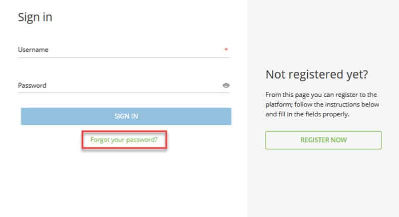 ICN eLearning Portal password reset screenshot
