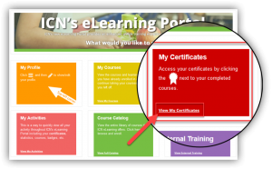 ICN eLearning Portal How-to obtain a certificate screenshot 1