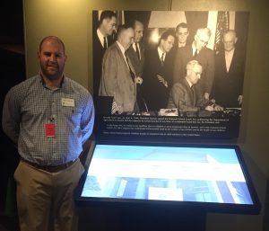 ICN Computer Technician, Thom Hunter Pratt with the ICN interactive multi-touch display at the Truman Library.