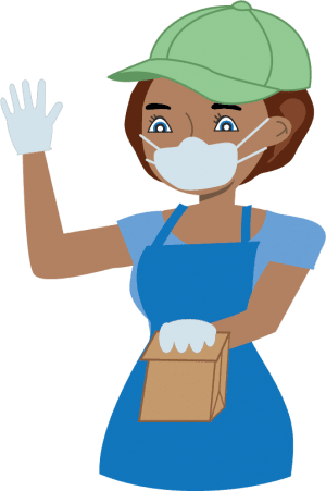 Clipart of lady wearing a mask and gloves serving lunch
