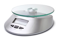 Digital kitchen scales on a white background