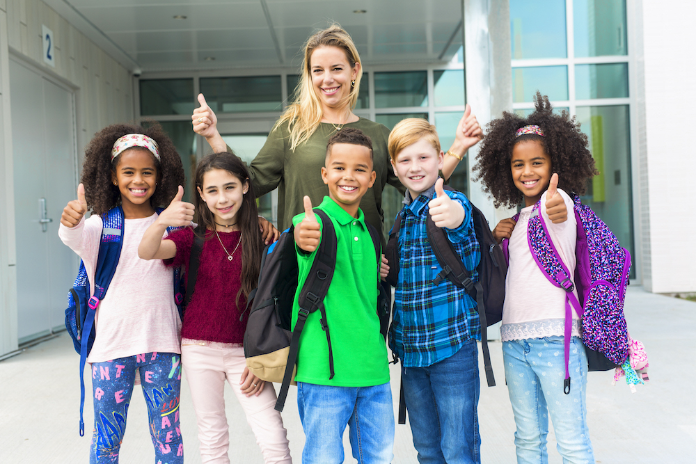 Pre Teen School Children With Teacher Outside