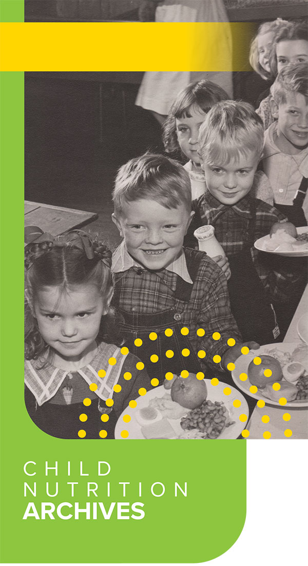 ICN archives brochure cover with image of school children having lunch