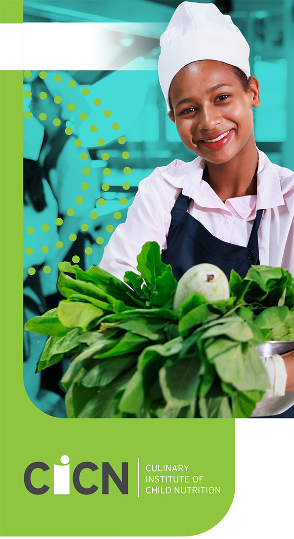 CICN brochure cover of female chef with fresh produce