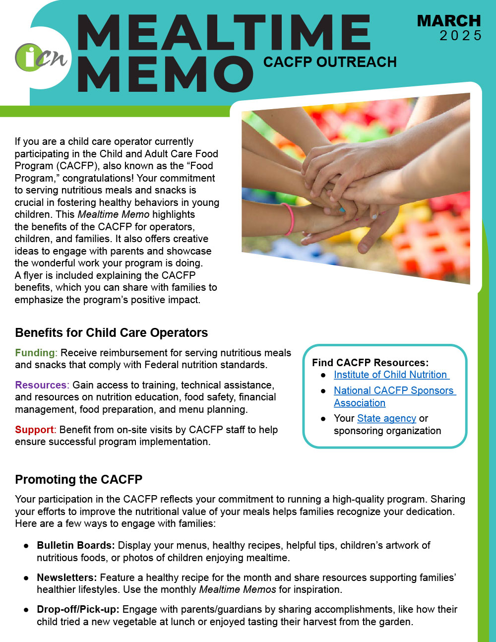 Mealtime Memo Cover March 2025 - CACFP Outreach