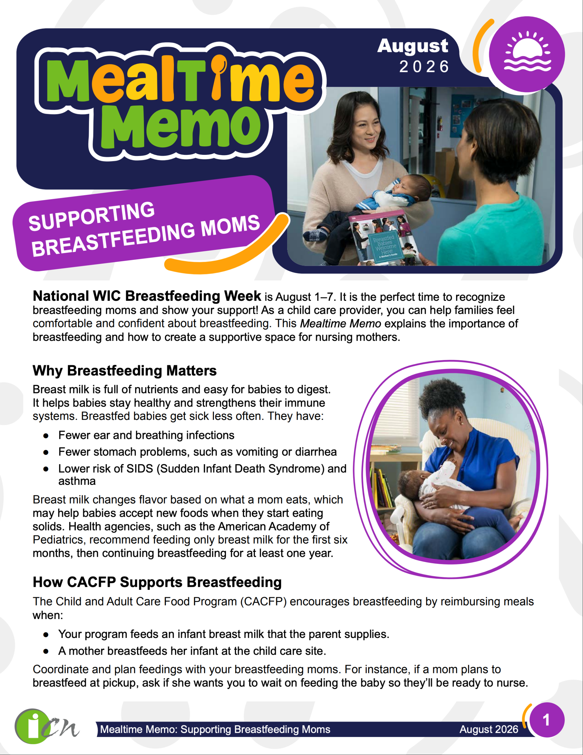 August 2026 Mealtime Memo - Supporting Breastfeeding Moms